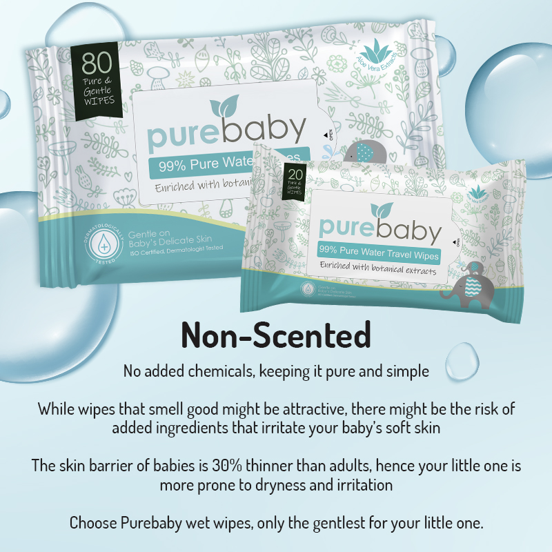Pure Baby 99% Pure Water Travel Wet Wipes Bundle of 8 (3x20sx8pk)